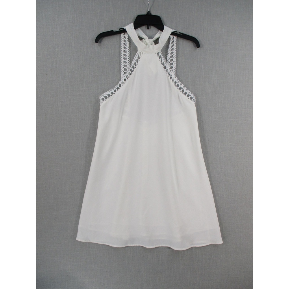 White Bohemian Crochet Tie Halter Sleeveless A Line Scalloped Hem Dress Womens S